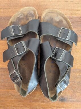 Birkenstock Black Leather Two-Strap Sandals 39